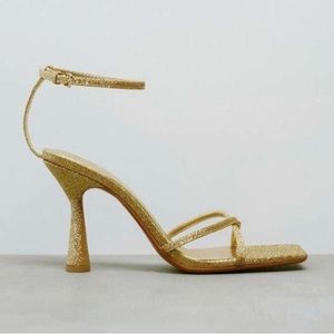 Sparkle gold glitter sandal evening heels prom wedding party cocktail hour shoes
